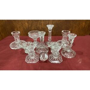Assorted Clear Glass Candle Stick Holder Lot of 11 Holders